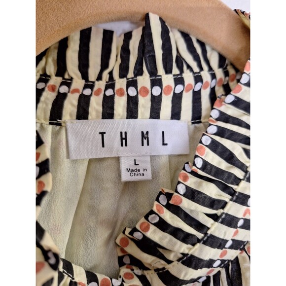 THML Faith Button Up Striped Mini Dress Size L Knee Length Hippie Boho Western - Picture 5 of 12